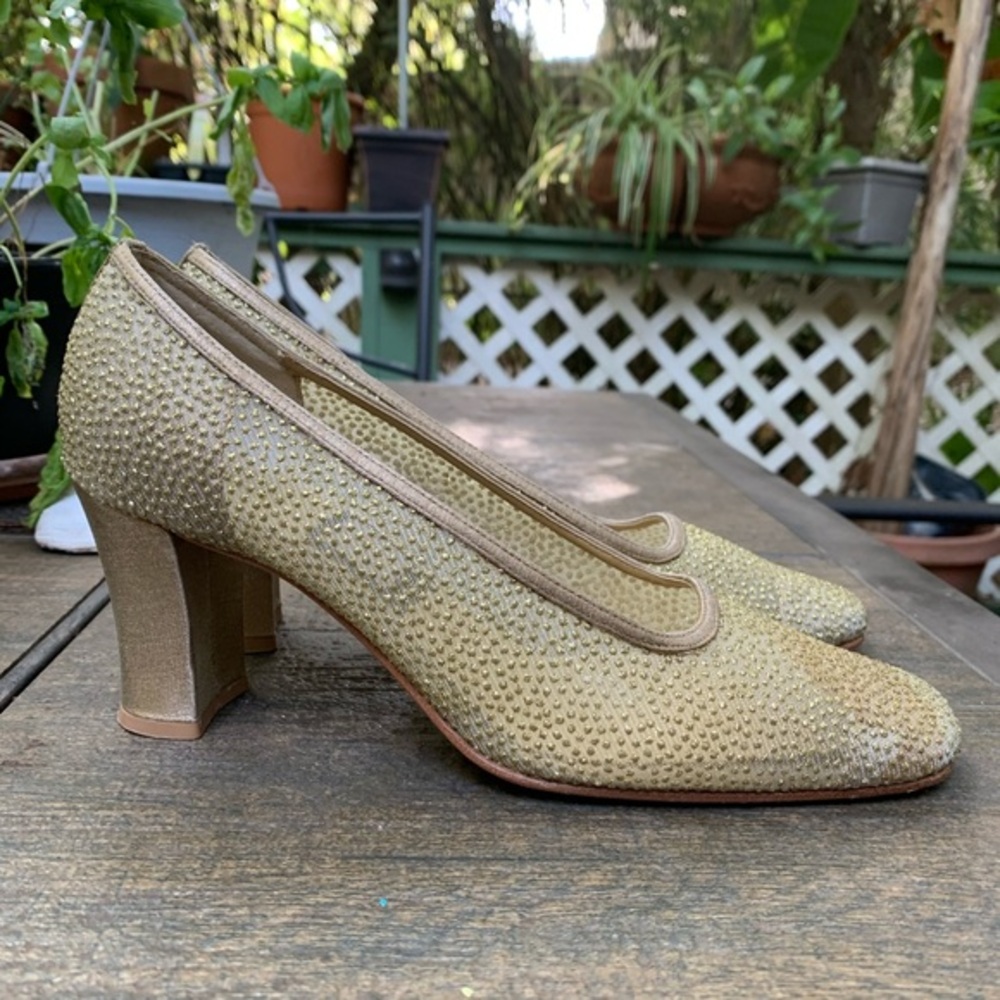 NINA Gold Shimmer Glitter Heels | Size 7